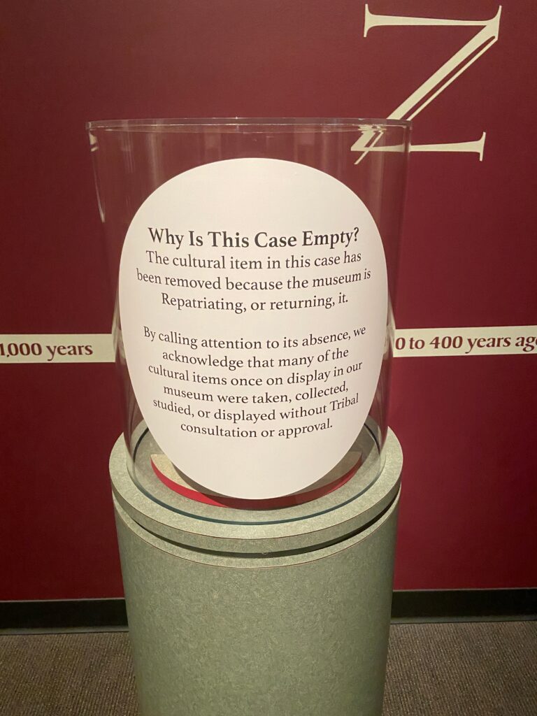 Empty case in the McClung Museum exhibit