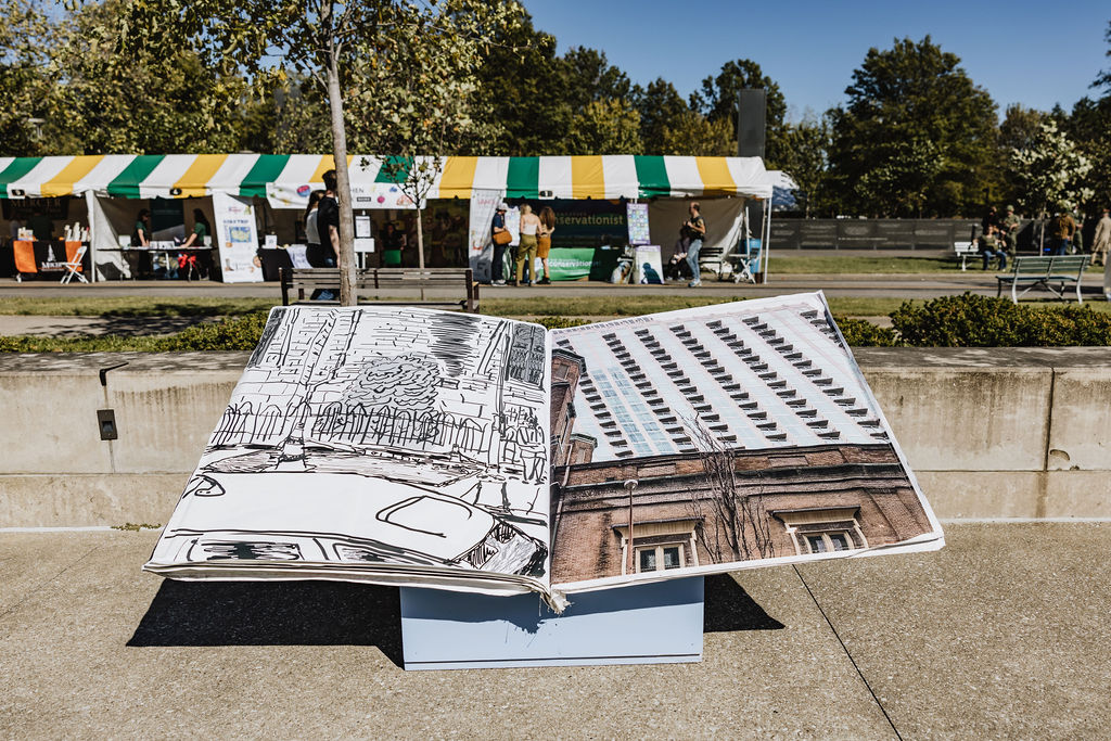 Open giant book on a stand